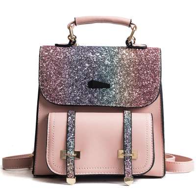 Fashion Design Multi Function Bags Young Lady Handbags Pu Leather Glitter Bling Colourful Purse Backpack For Women