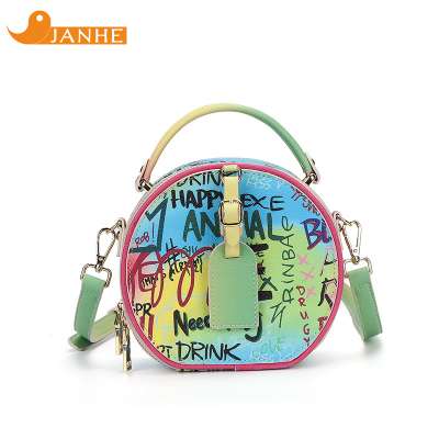 New Design High Quality Personalized Small Tote Shoulder Bag Graffiti Crossbody Round Purses Handbag