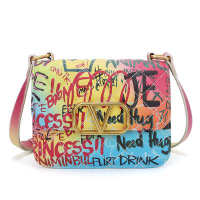 Hot Sale Colour Letter Print Small Shoulder Crossbody Hand Bag Graffiti Handbag Purse For Women