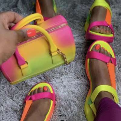 2020 Hot Sale Summer Small Jelly Purse And Sandals Set Rainbow Shoes Colour Slipper Sandals For Women