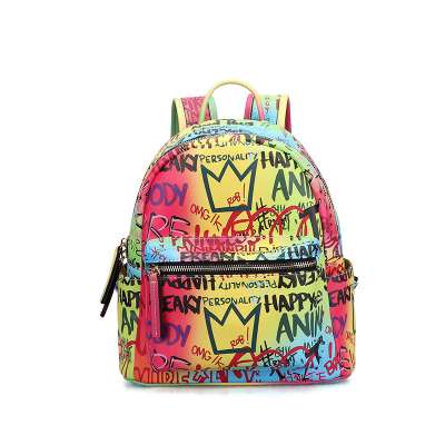 New Designer Rainbow Color Graffiti Large Women Backpack Lady Multi-function Personality Travel Backpack