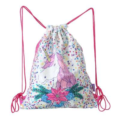 Glitter Mermaid Flip Outdoor Backpack Reversible Drawstring Sling Sequin Bags Girls