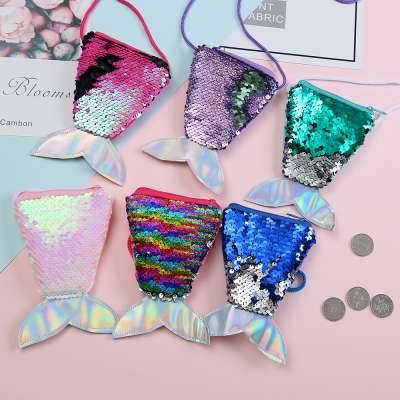 Women Mermaid Tail Coin Purse Sequins Girls Zipper Crossbody Bags Mini Shoulder Bag