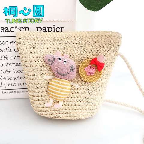 Children's little princess mini summer straw woven cross Bag  Children's straw woven bags children straw bag