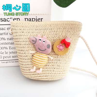 Children's little princess mini summer straw woven cross Bag  Children's straw woven bags children straw bag