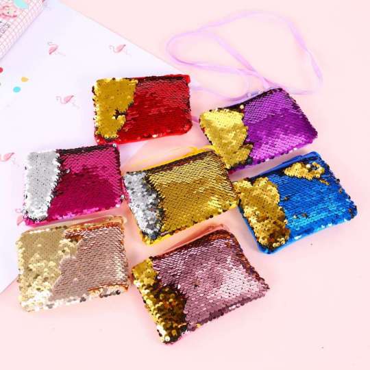 Promotion Cute Glitter Coin Case Square pouch Sequins Makeup Bag Kids Mini Coin Wallet Purse