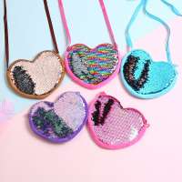 Fashion Wholesale Promotion Birthday Gift Sequin Coin Bag Kids Zipper Heart Shaped Coin Purse For Girls