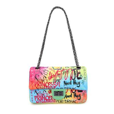 New Style Ins Girl Hot Selling PU Leather Bags Fashion Lady Women Colorful Painted Graffiti Shoulder Bag