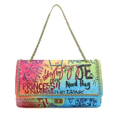 Wholesale High Quality Summer Candy Big Large Chain Shoulder Bag Travel Colorful Graffiti Jelly Bag