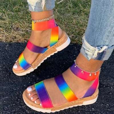 2020 New Arrivals Summer Fashion Women Light Casual Colour Rope Flat Colour Strap Sandals For Lady