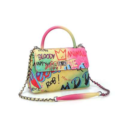 Guangzhou Wholesale High Quality Colour Letter Printed Designer Graffiti Purse And Handbag For Women